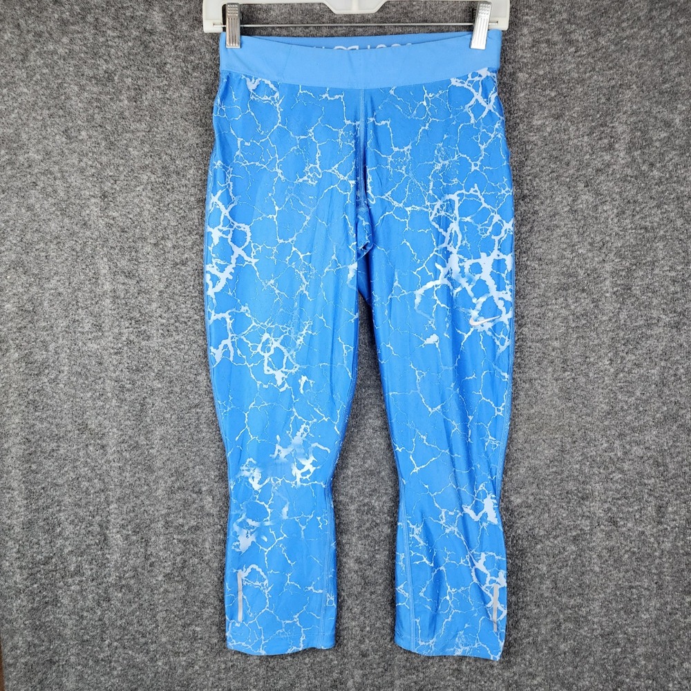 Nike Leggings Women Small Blue Crackle Print Dri-FIT Cropped Just Do It Athletic